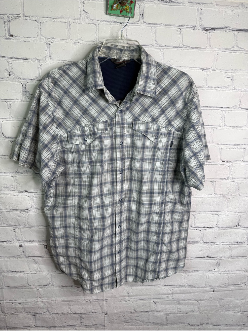 Outdoor Research Blue Plaid Snap Front Shirt Large